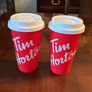 2 Tim Hortons Coffee Reusable Travel Tumbler Cup with Lid 18 oz. Maple Leaf